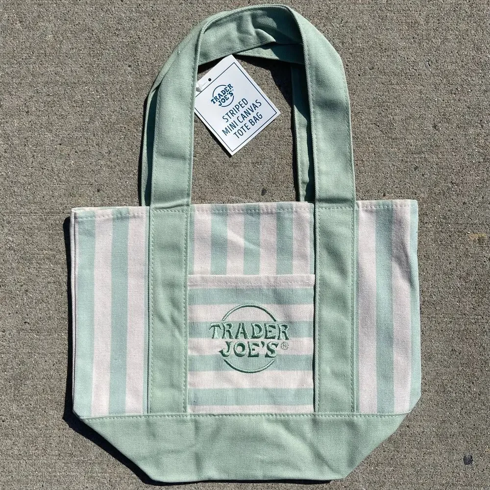 Set of 3 — Trader Joe’s Canvas MINI Tote Bags PASTEL STRIPE Blue Green Pink NWT!
